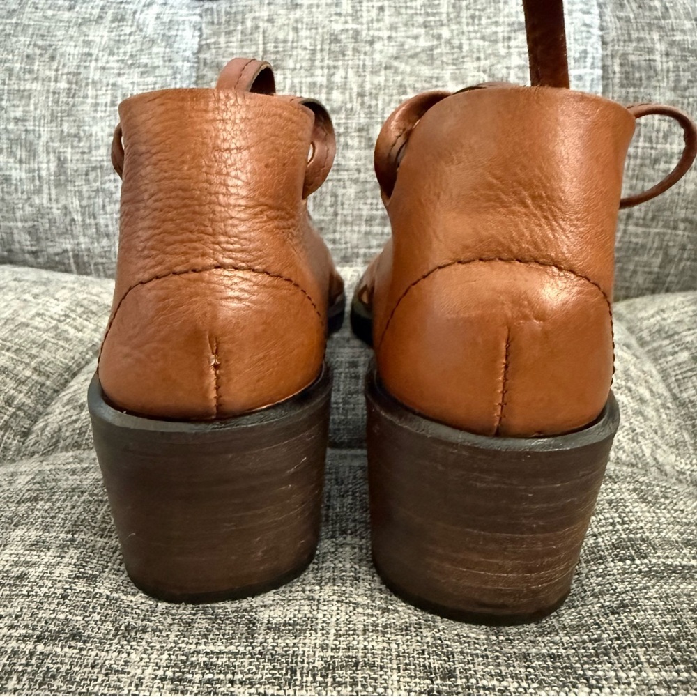 Aketohn Brown Leather Lace Up Gladiator Sandals Stacked Chunky Heel Size 37 - Picture 3 of 14